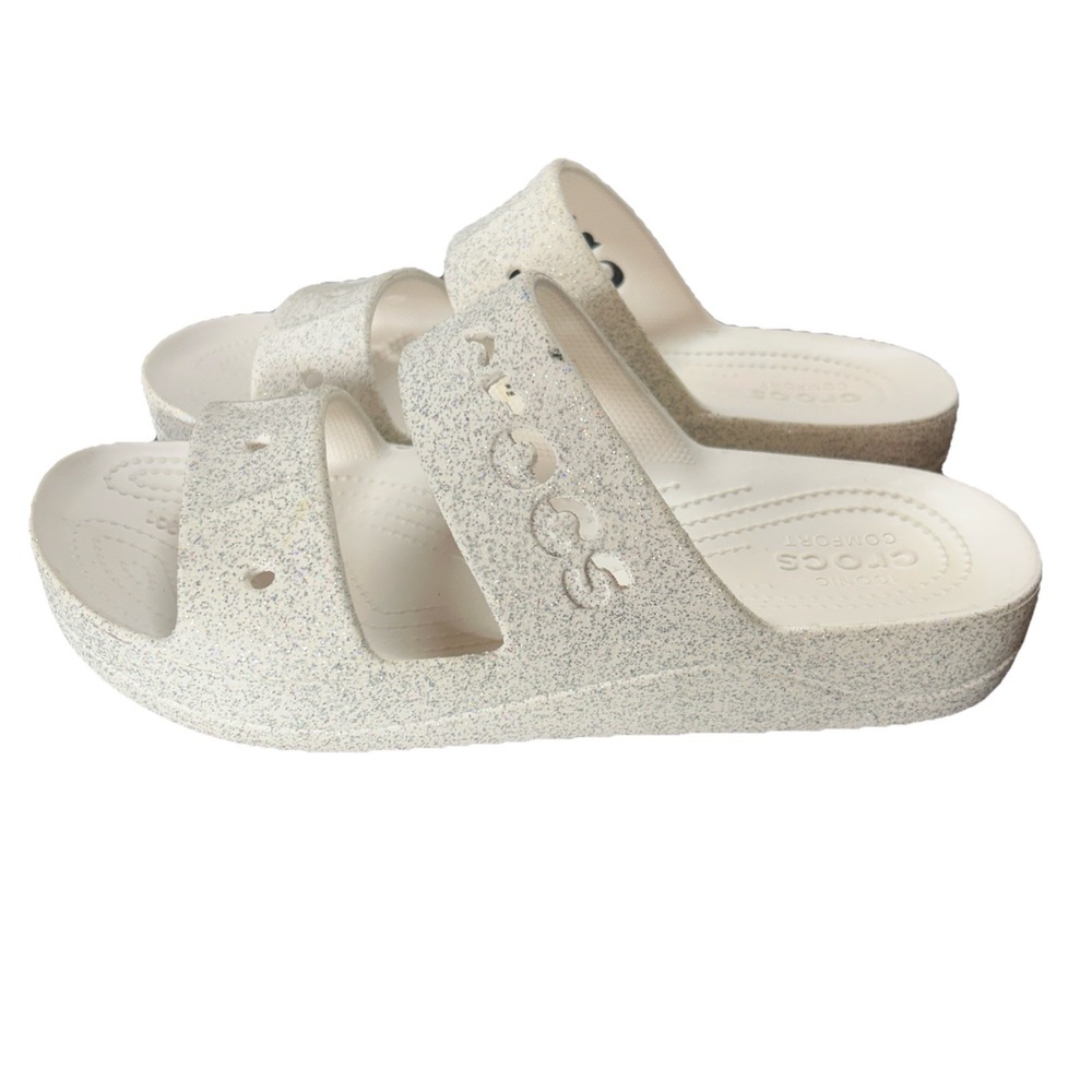 Crocs Women's White Sparkle Sandals Sz 11 Glitter Vacation Resort - Picture 3 of 7